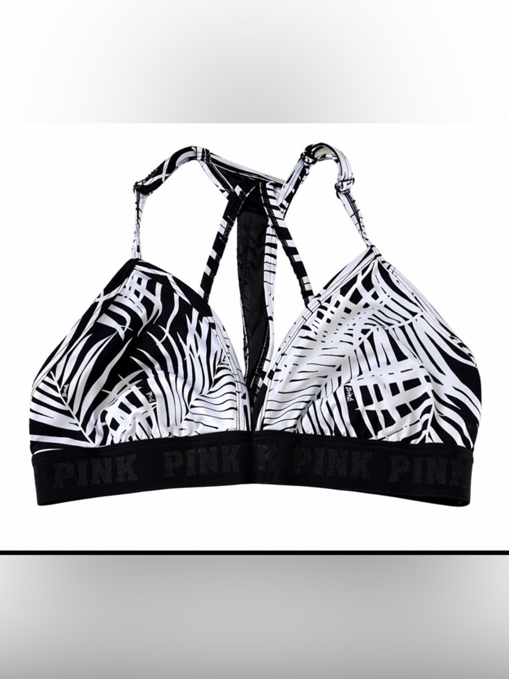 PINK Victoria's Secret Black & White Printed Strappy Sports Bralette